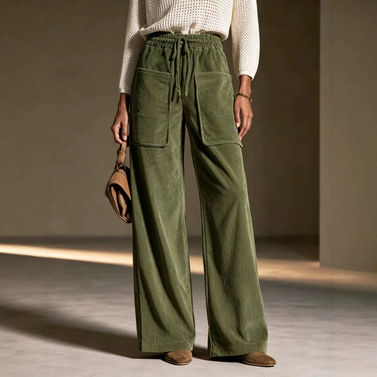 High-Waisted Wide-Leg Corduroy Pants