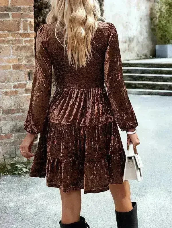 Smocked Velvet Long Sleeve Dress