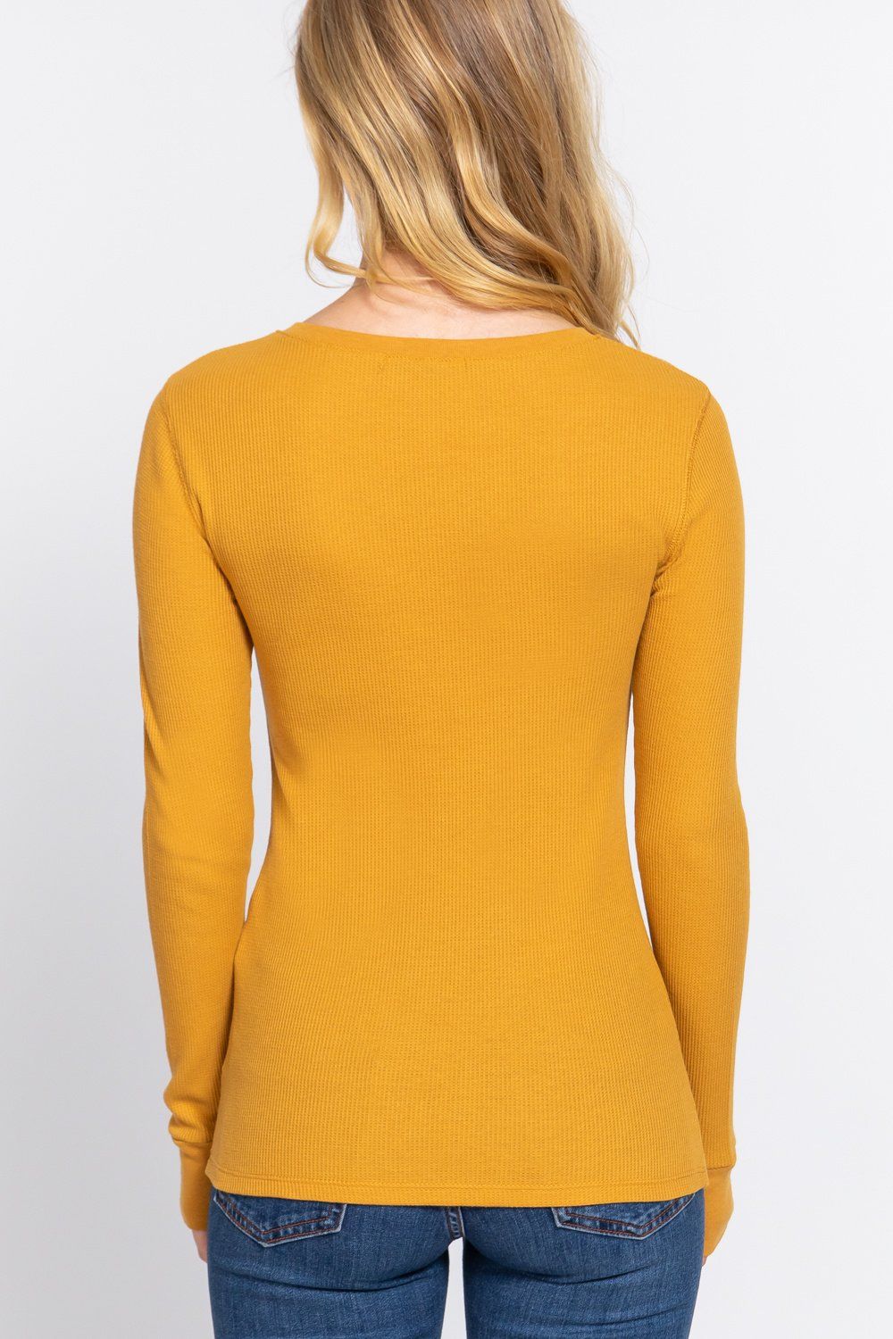 Active USA - Women's Long Sleeve Henley Thermal Knit Top - T11757