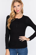 Active USA - Women's Long Sleeve Henley Thermal Knit Top - T11757