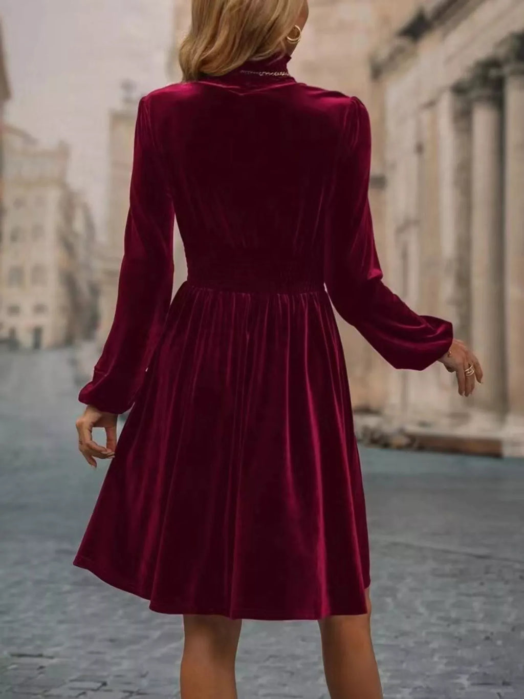 Velvet High Neck A-Line Dress