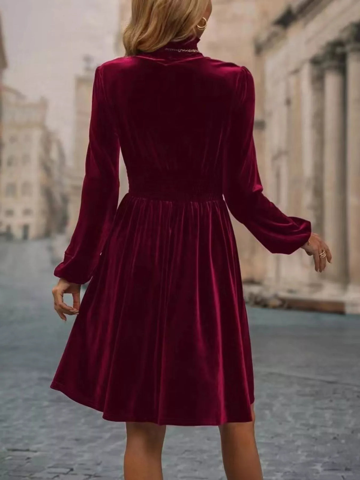 Velvet High Neck A-Line Dress
