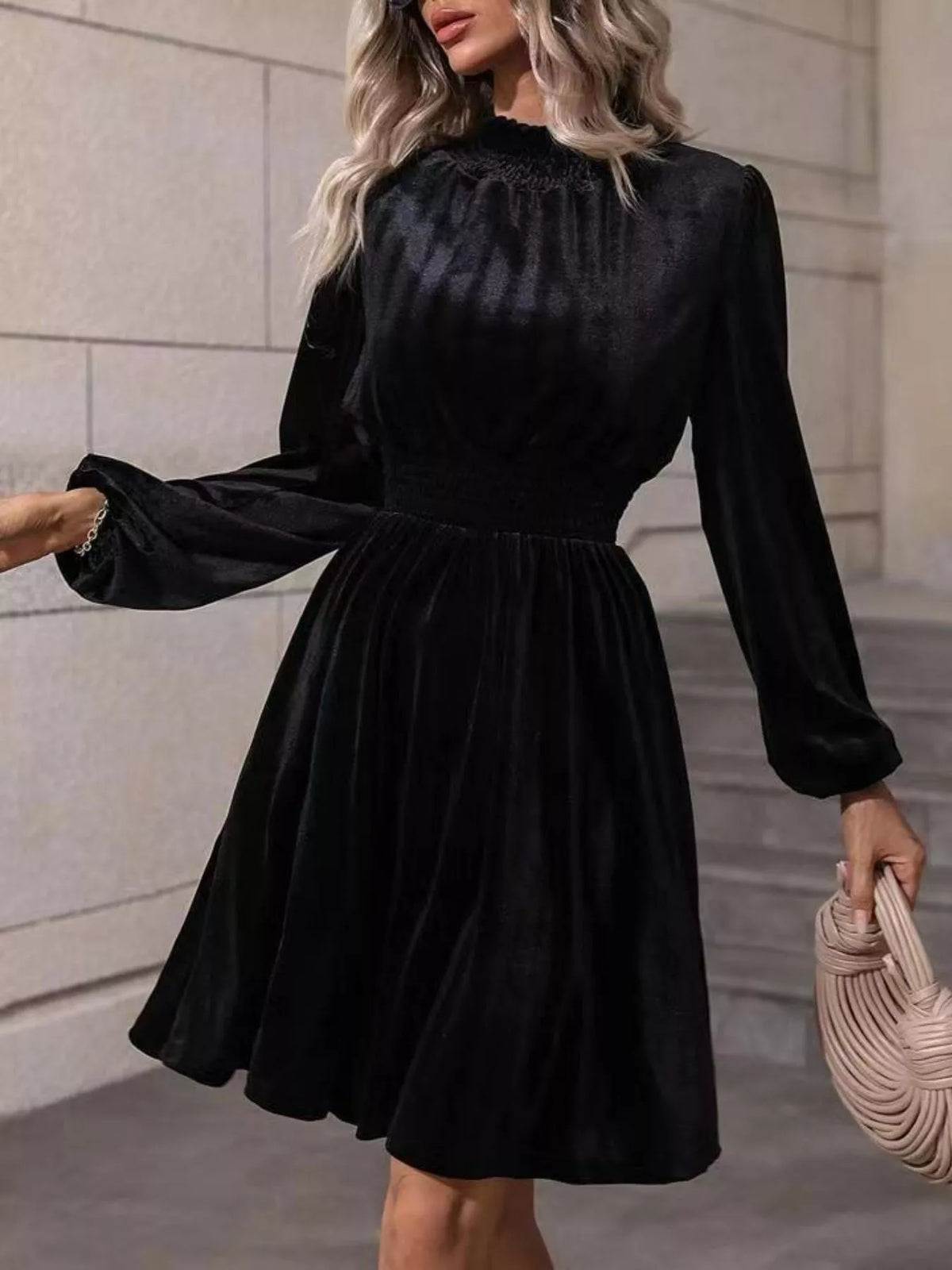 Velvet High Neck A-Line Dress
