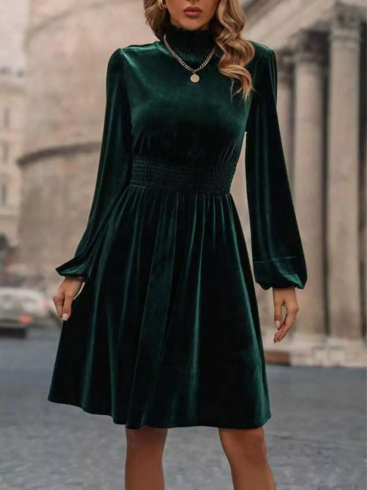 Velvet High Neck A-Line Dress