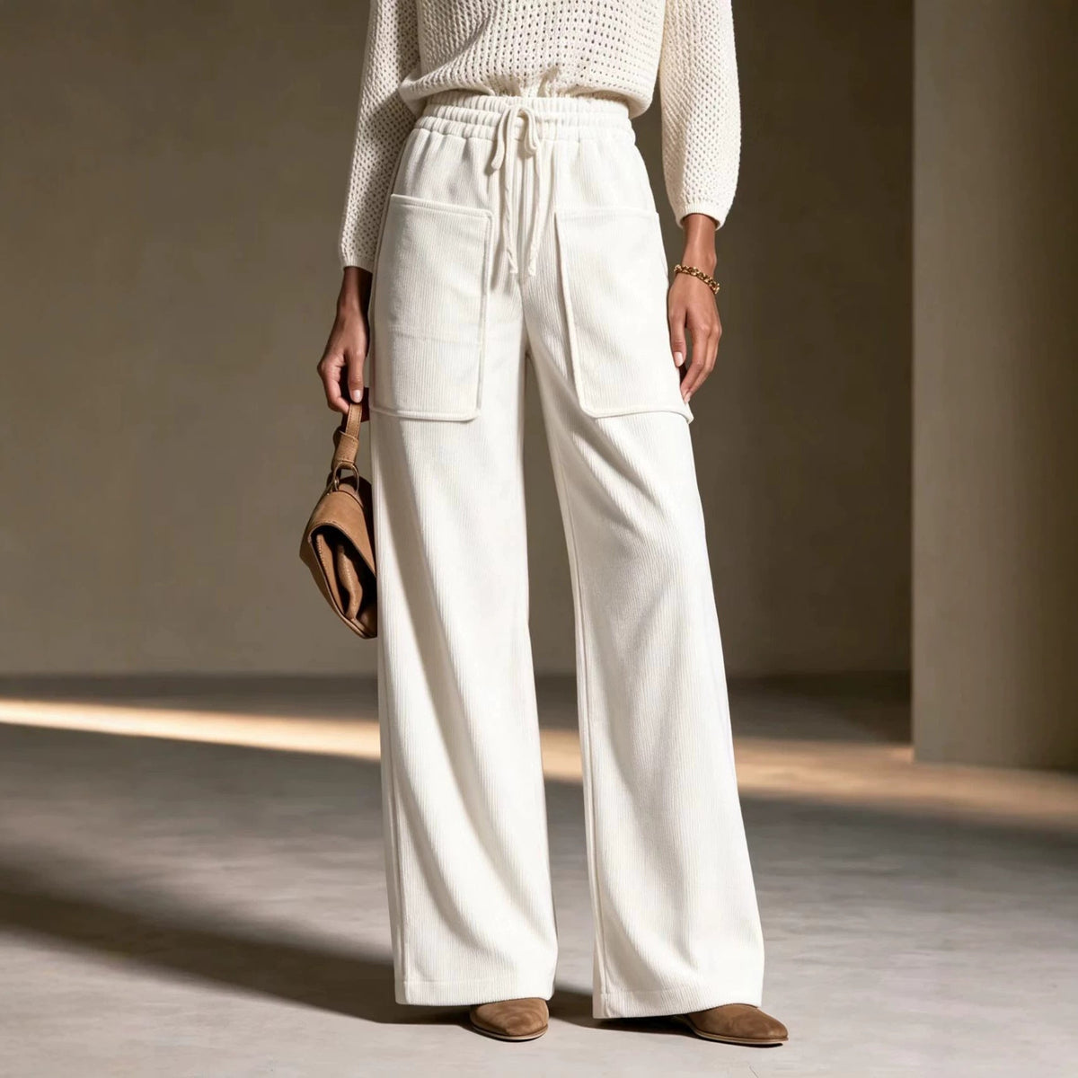 High-Waisted Wide-Leg Corduroy Pants
