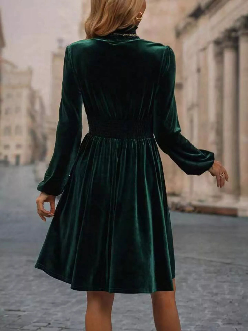 Velvet High Neck A-Line Dress