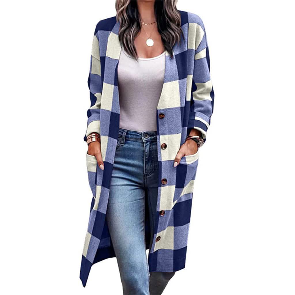 Women's Plaid Button-Front Overcoat