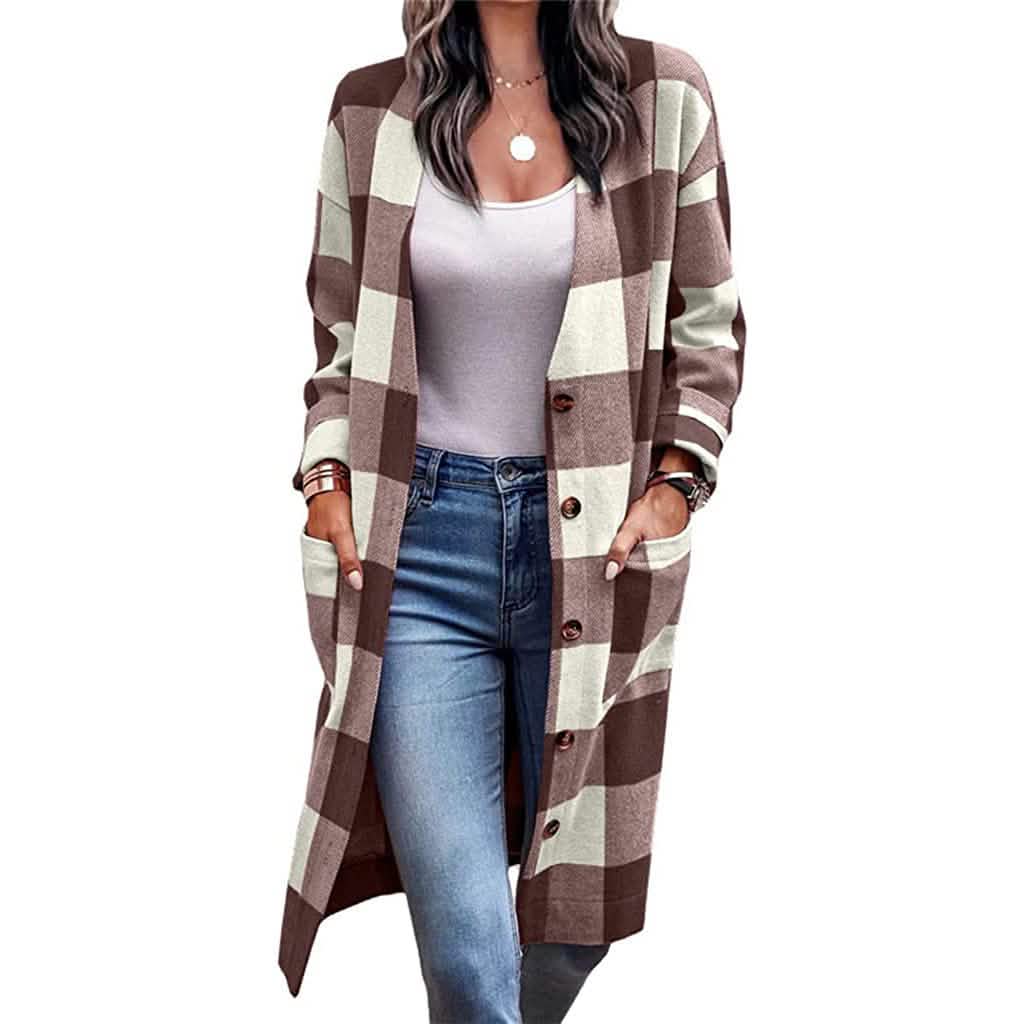 Women's Plaid Button-Front Overcoat