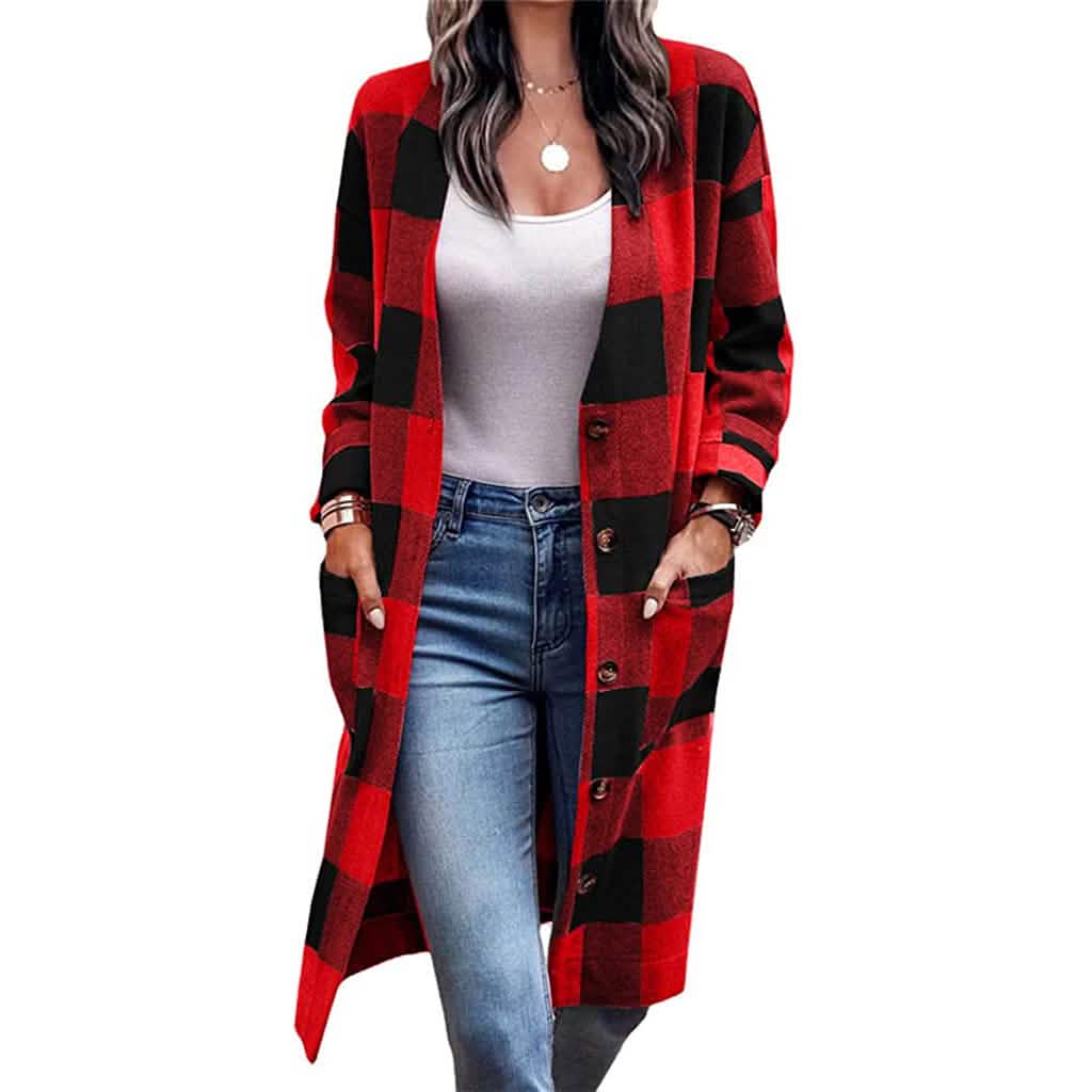 Women's Plaid Button-Front Overcoat