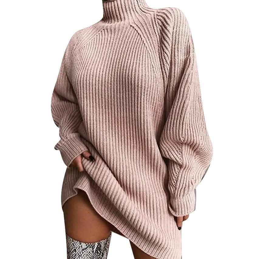 Loose Knit Turtleneck Sweater Dress
