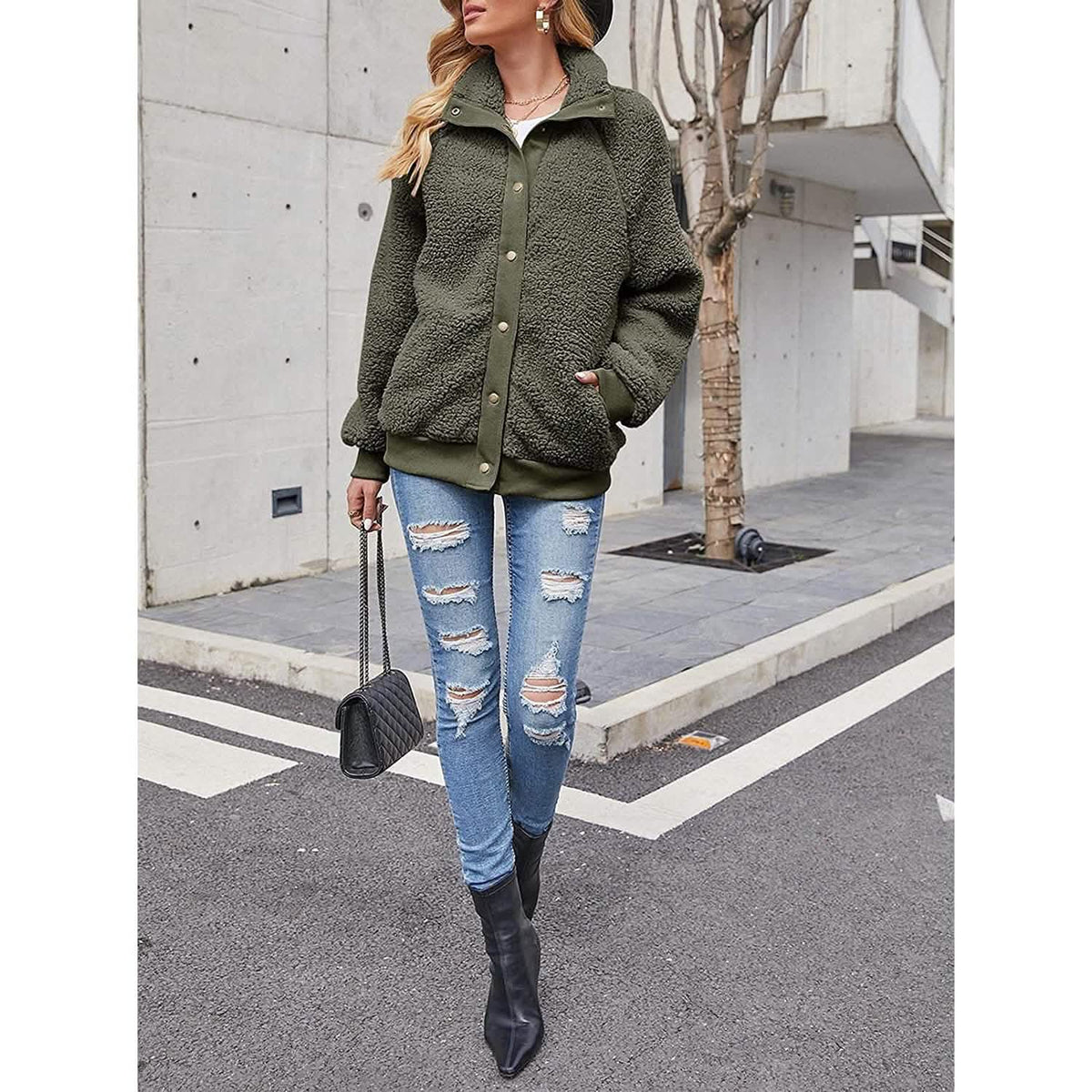Women's Sherpa Fleece Snap-Front Jacket