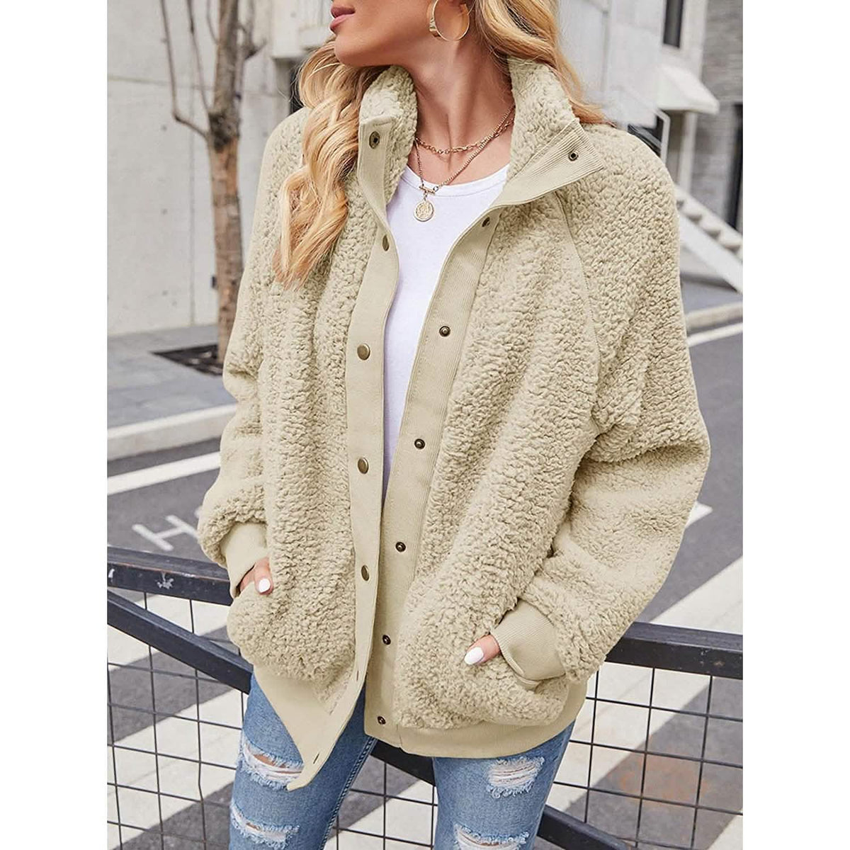 Women's Sherpa Fleece Snap-Front Jacket