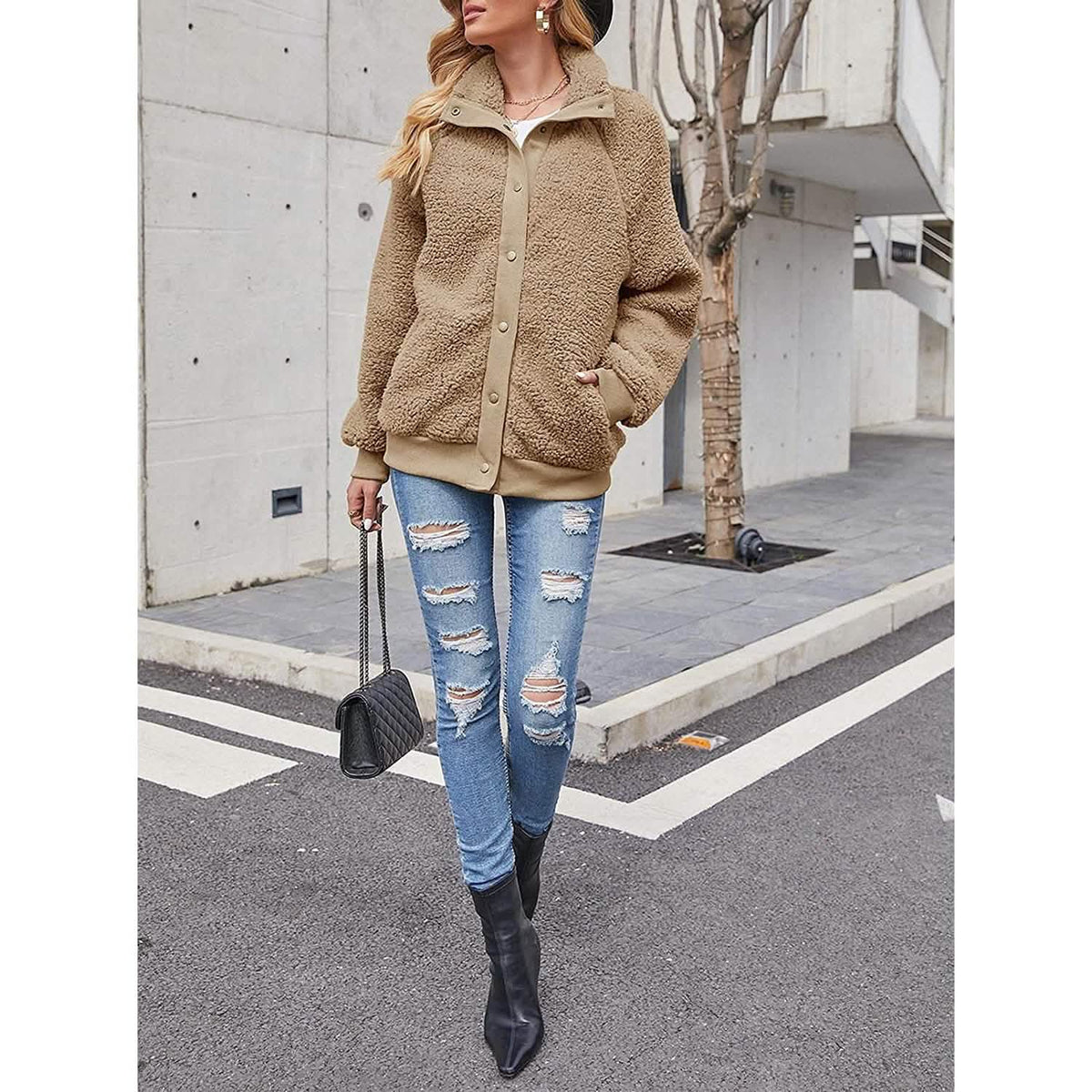 Women's Sherpa Fleece Snap-Front Jacket