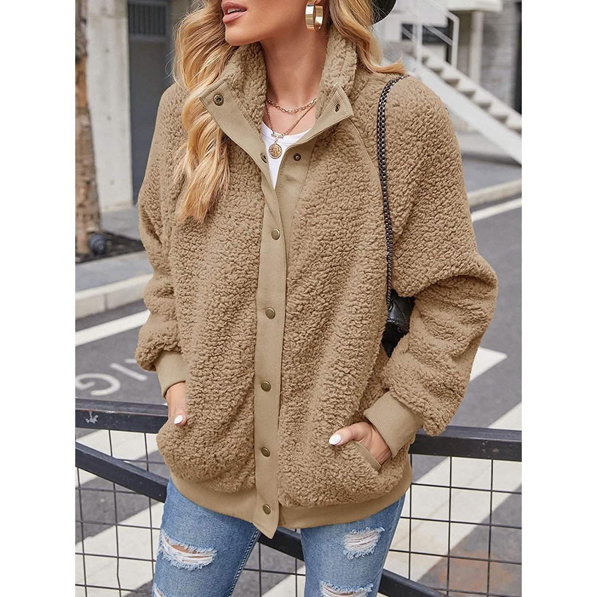 Women's Sherpa Fleece Snap-Front Jacket