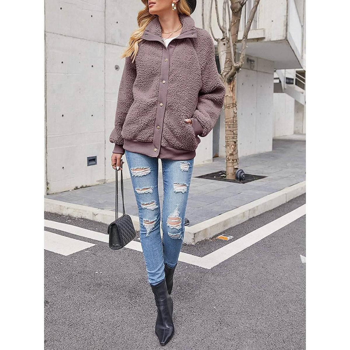 Women's Sherpa Fleece Snap-Front Jacket