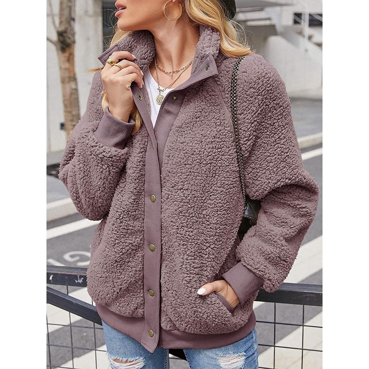 Women's Sherpa Fleece Snap-Front Jacket